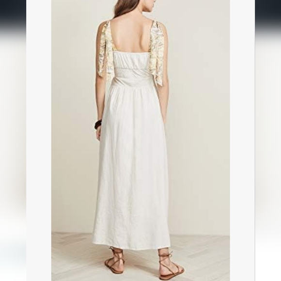 Free People Santorini Midi Dress Pleats Linen Contrast Tie Straps Siz 4 Ecru NWT - Picture 15 of 16
